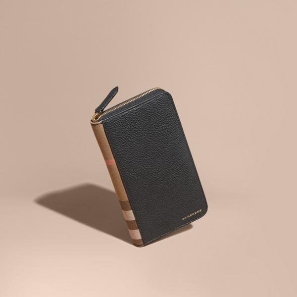 Burberry House Check And Grainy Leather Ziparound Wallet