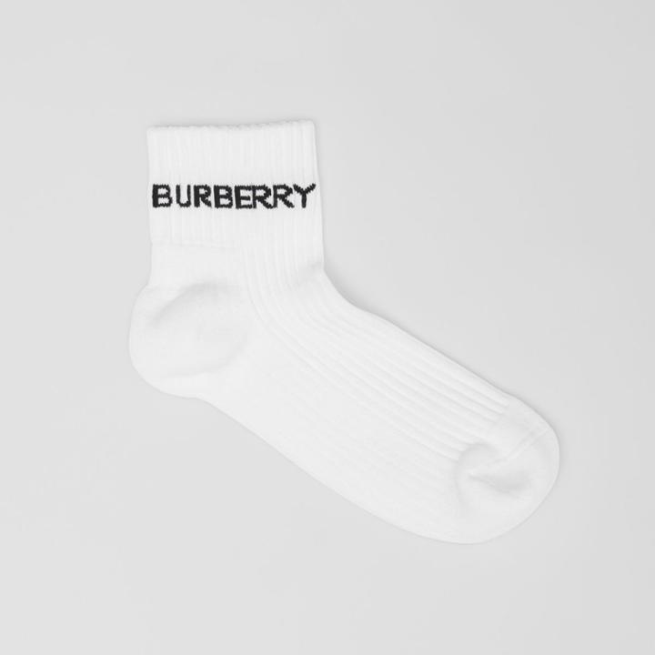 Burberry Burberry Logo Intarsia Technical Stretch Cotton Ankle Socks, White