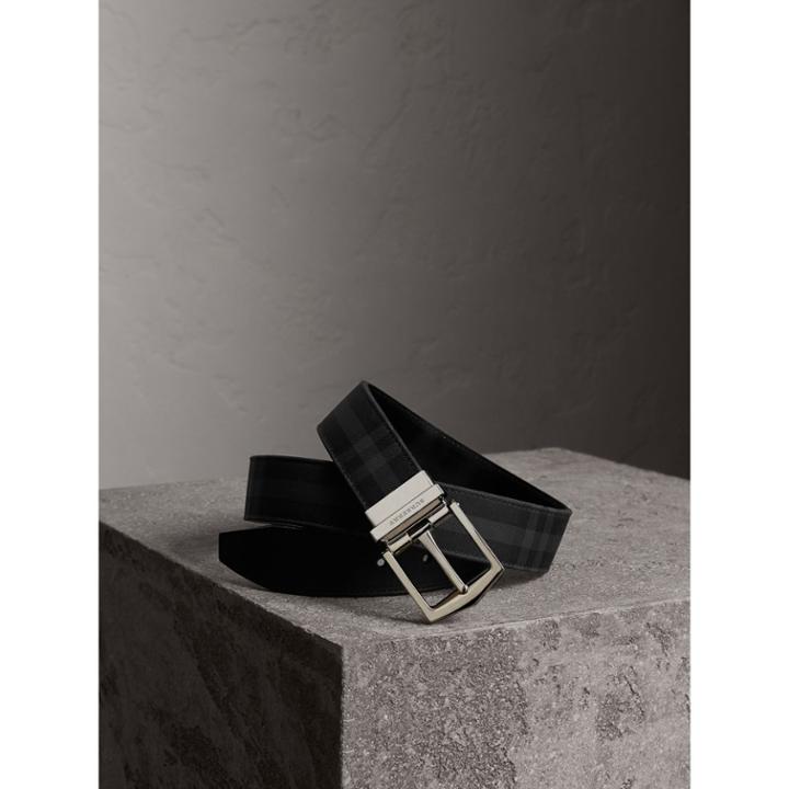 Burberry Burberry Reversible Horseferry Check And Leather Belt, Size: 105, Black
