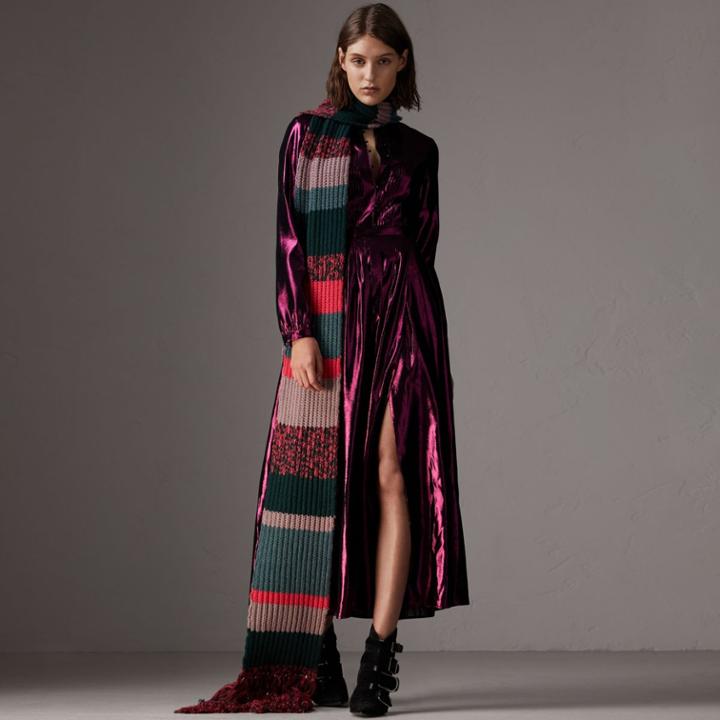 Burberry Burberry Long-sleeve Pintuck Lam Dress, Size: 06