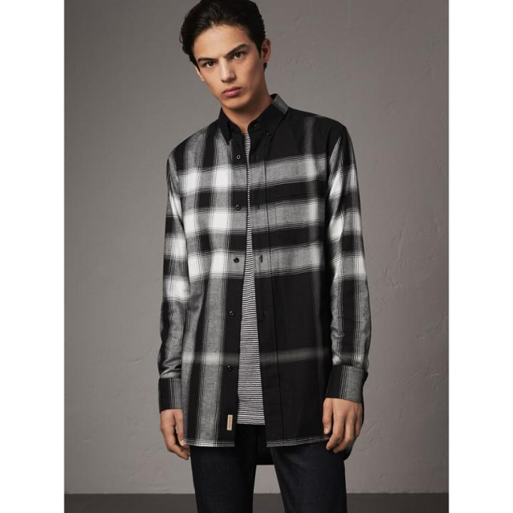 Burberry Burberry Ombr Check Cotton Flannel Shirt, Size: Xl, Black