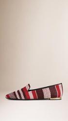Burberry Woven Stripe And Leather Loafers
