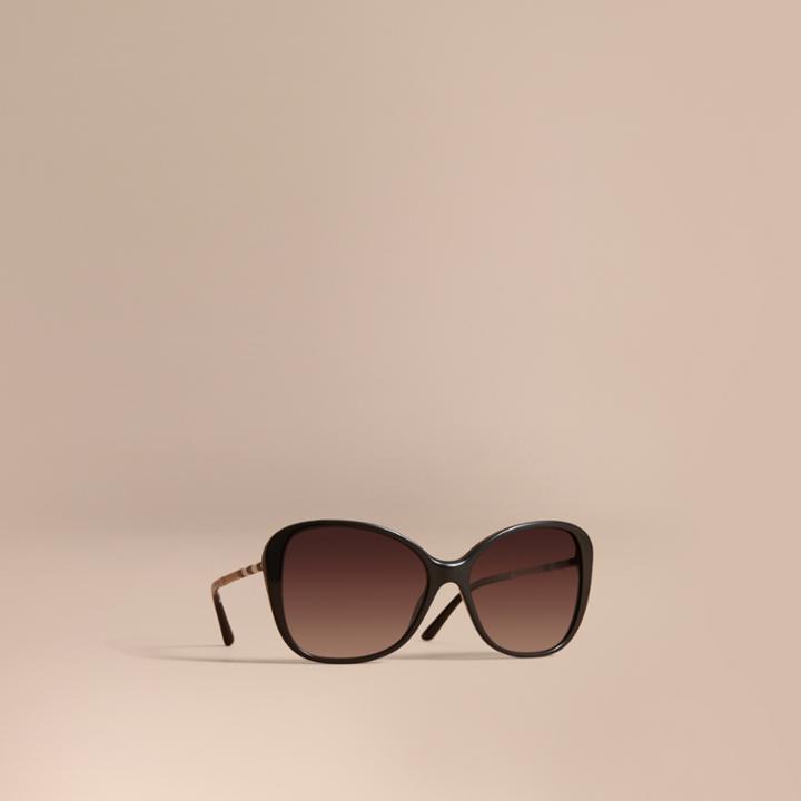 Burberry Burberry Check Detail Butterfly Frame Sunglasses, Black