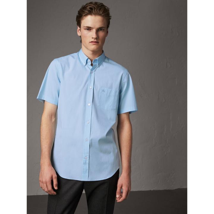 Burberry Burberry Short-sleeved Stretch Cotton Poplin Shirt, Size: Xxxl, Blue