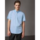 Burberry Burberry Short-sleeved Stretch Cotton Poplin Shirt, Size: Xxxl, Blue