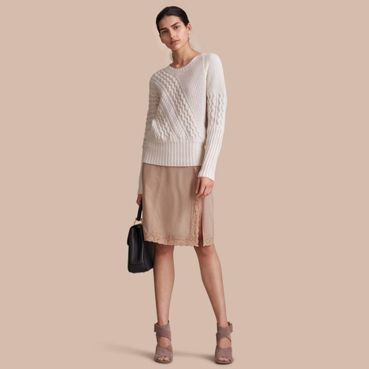 Burberry Burberry Lace Trim Silk Skirt, Size: 04, Purple