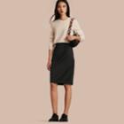 Burberry Burberry Stretch Virgin Wool Tailored Pencil Skirt, Size: 14, Black