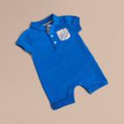 Burberry Burberry Check Detail Stretch Cotton Piqu Playsuit, Size: 6m, Blue