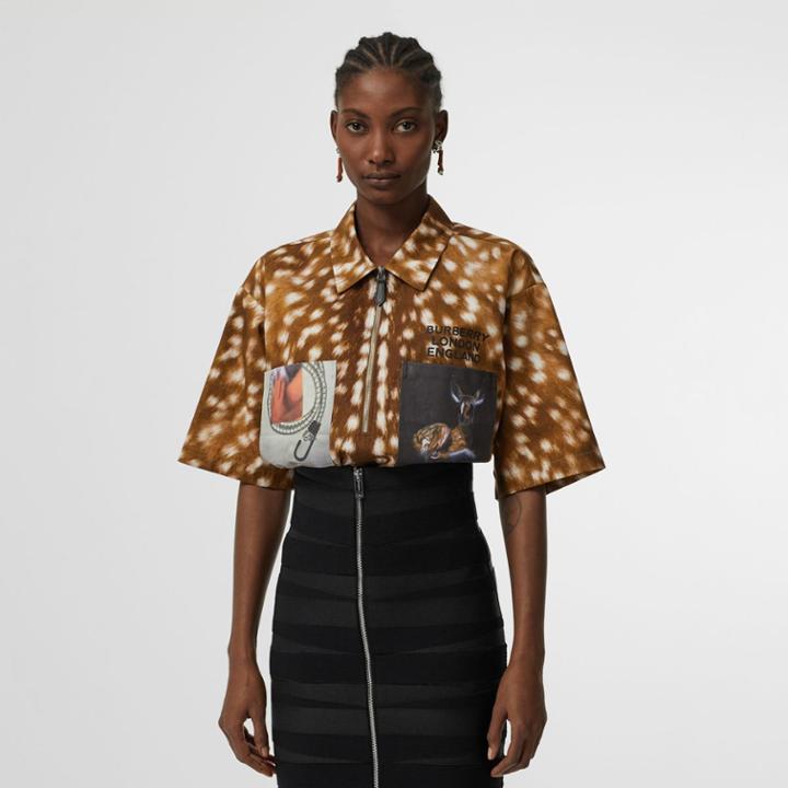 Burberry Burberry Short-sleeve Deer Print Cotton Shirt, Size: 04, Yellow