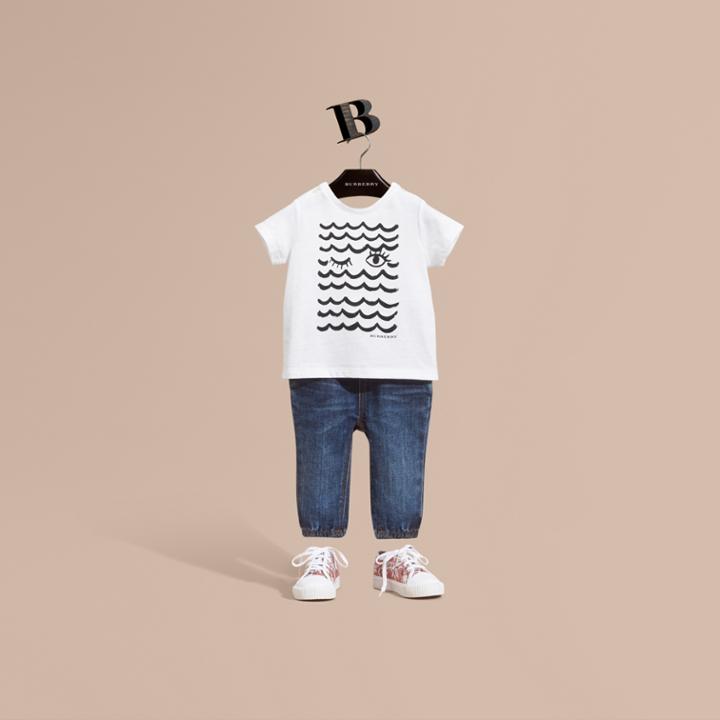 Burberry Burberry Waves And Eye Graphic Print Cotton T-shirt, Size: 3y, White
