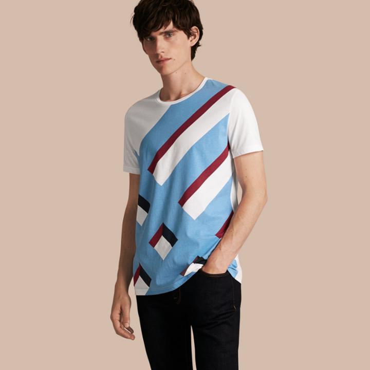 Burberry Burberry Abstract Check Print Cotton T-shirt, Size: L, White