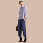 Burberry Burberry Pleated Bib Striped Cotton Shirt, Size: 06, Blue
