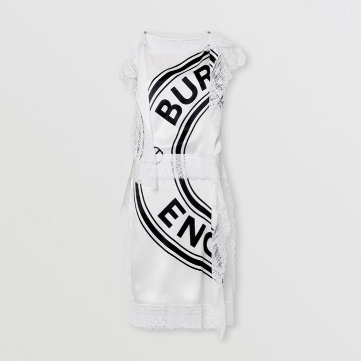 Burberry Burberry Lace Detail Logo Graphic Silk Dress, Size: 04