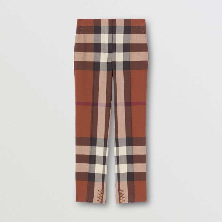 Burberry Burberry Check Wool Tailored Trousers, Size: 0