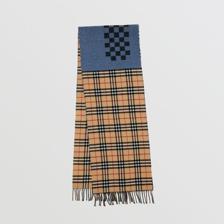 Burberry Burberry Vintage Check Colour Block Wool Cashmere Scarf, Yellow