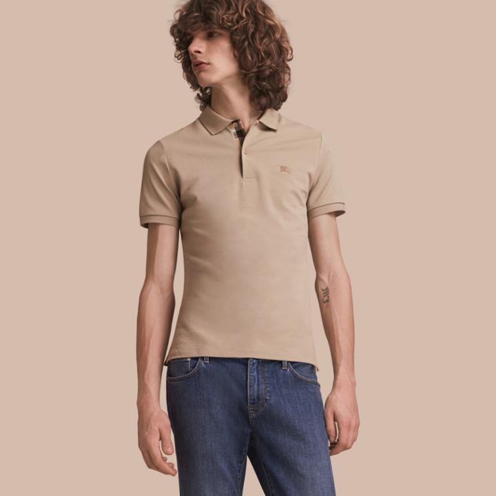 Burberry Burberry Check Placket Cotton Piqu Polo Shirt, Beige
