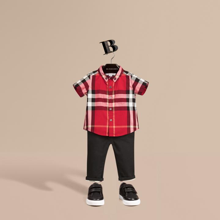 Burberry Burberry Check Cotton Twill Shirt, Size: 12m, Red