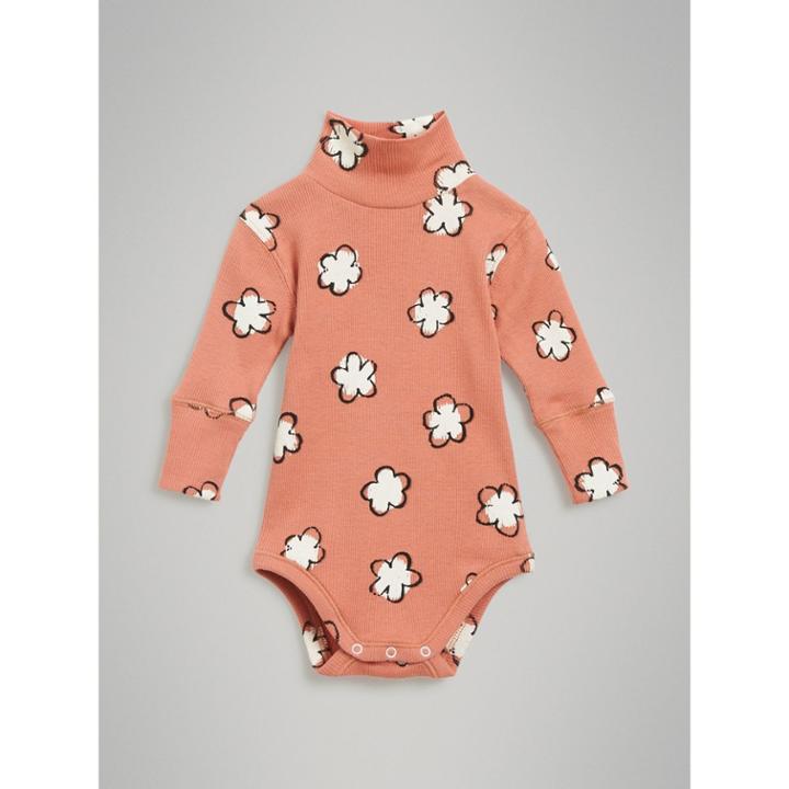 Burberry Burberry Flower Print Cotton Turtleneck Bodysuit, Size: 12m, Pink