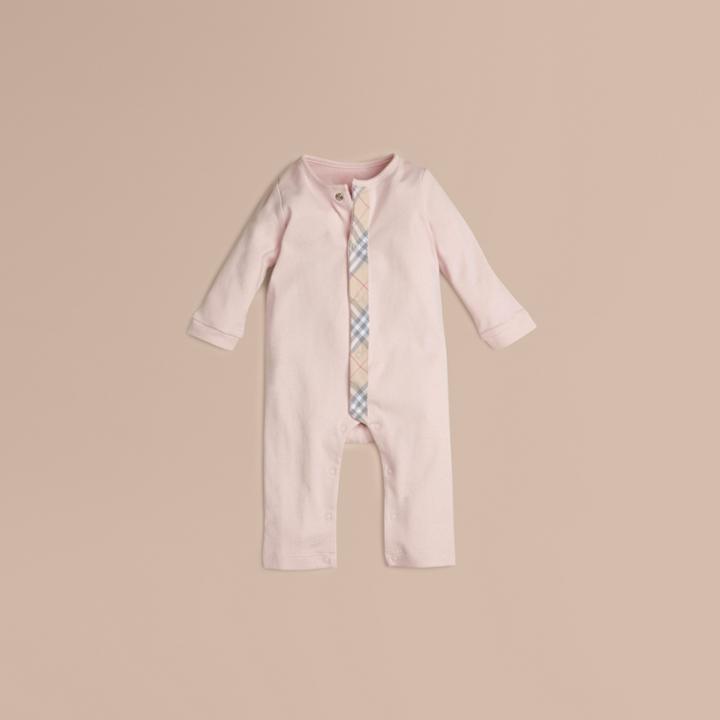Burberry Burberry Check Trim Cotton Jumpsuit, Size: 9m, Pink
