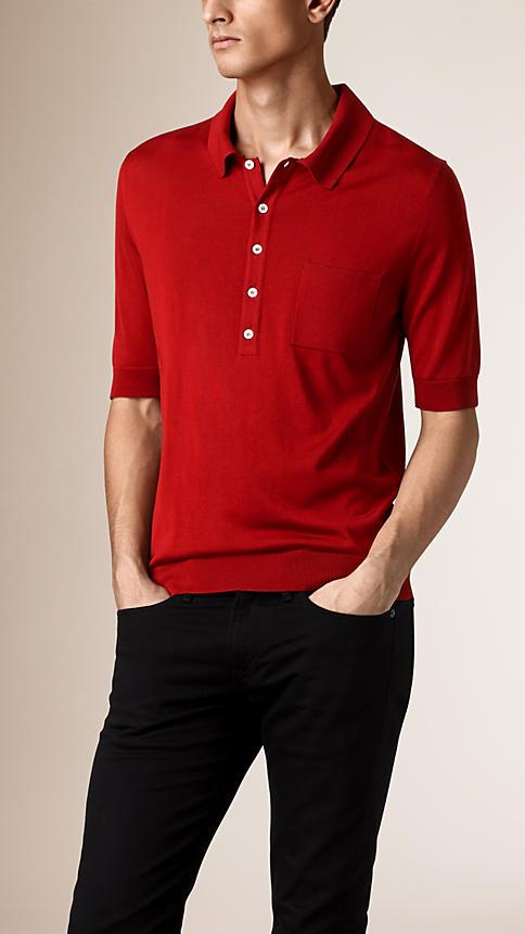 Burberry Fine Gauge Knitted Silk Polo Shirt