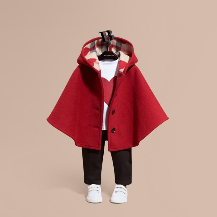 Burberry Burberry Hooded Wool A-line Cape, Size: S, Red