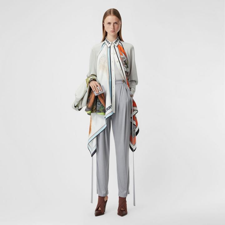 Burberry Burberry Animalia Print Silk Scarf Detail Knitted Top, Size: Xl, White