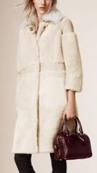 Burberry Burberry Shearling And Suede Car Coat, Size: 42, White