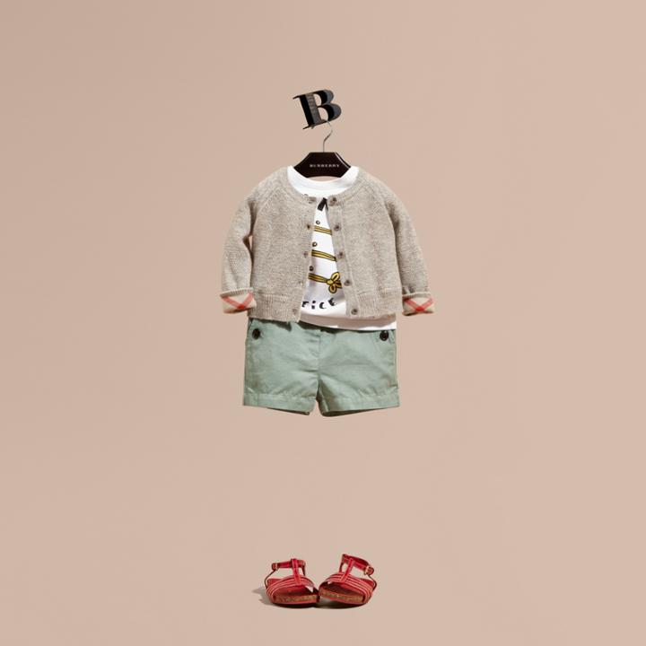 Burberry Burberry Button Detail Cotton And Linen Shorts, Size: 18m, Green