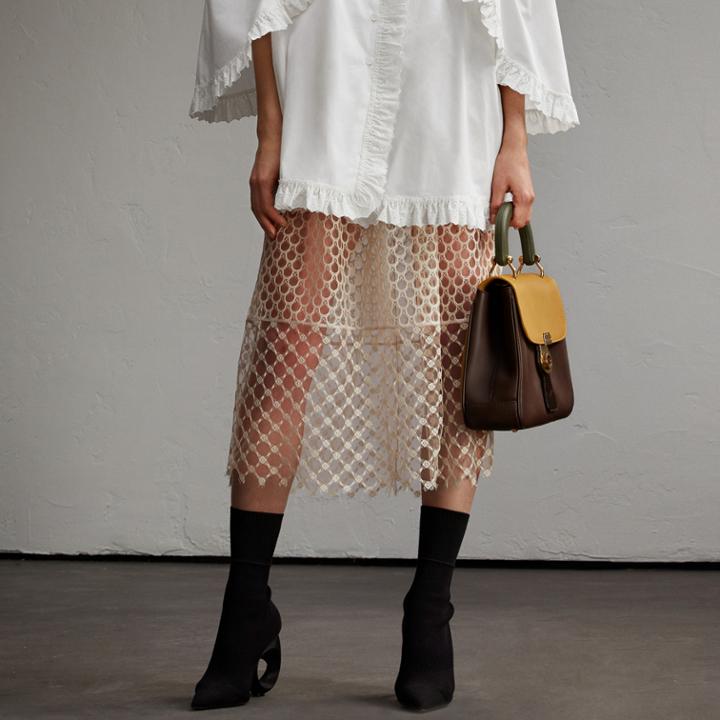 Burberry Burberry Macram Lace Peplum Skirt, Size: 12, White