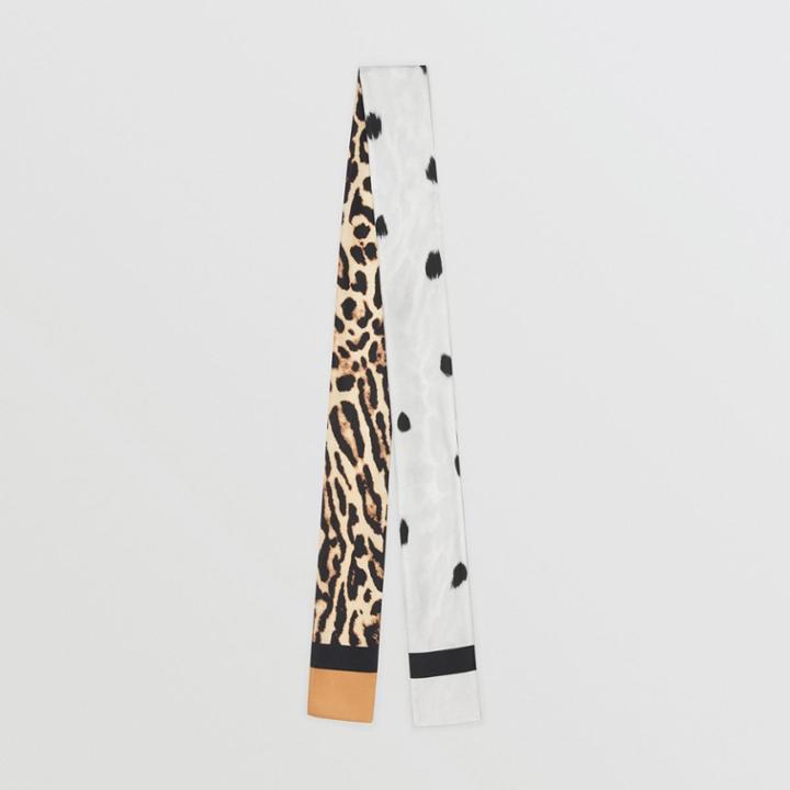 Burberry Burberry Animal Print Silk Skinny Scarf, White