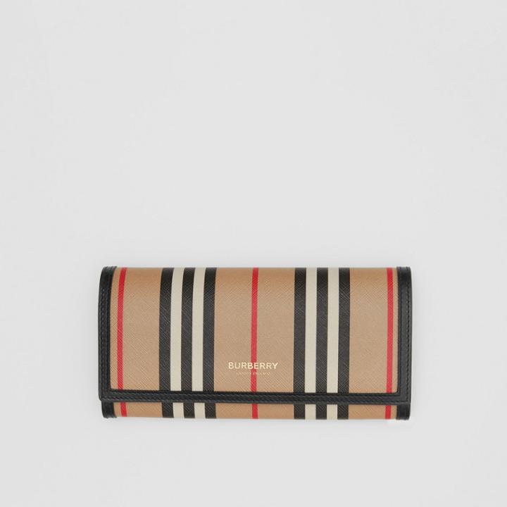 Burberry Burberry Icon Stripe E-canvas Continental Wallet, Beige