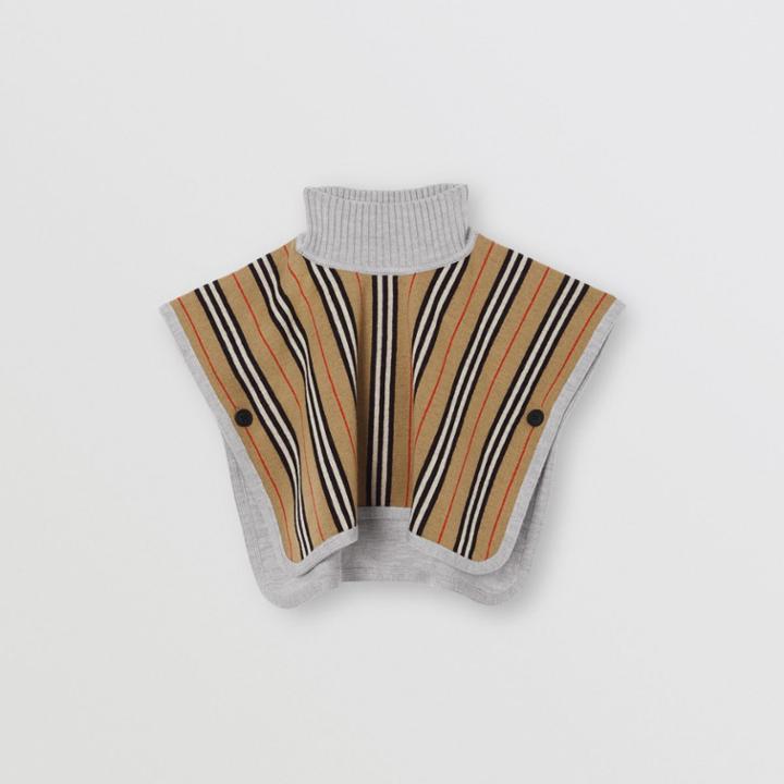 Burberry Burberry Childrens Reversible Icon Stripe Merino Wool Jacquard Poncho, Beige