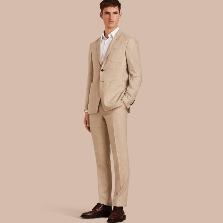 Burberry Burberry Modern Fit Travel Tailoring Linen Cashmere Wool Suit, Size: 36r, Beige
