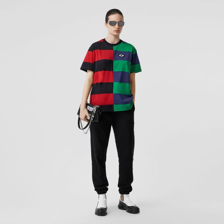 Burberry Burberry Contrast Stripe Cotton Oversized T-shirt, Red