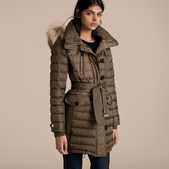 Burberry Burberry Slim Fit Down-filled Parka With Fur Trim, Grey