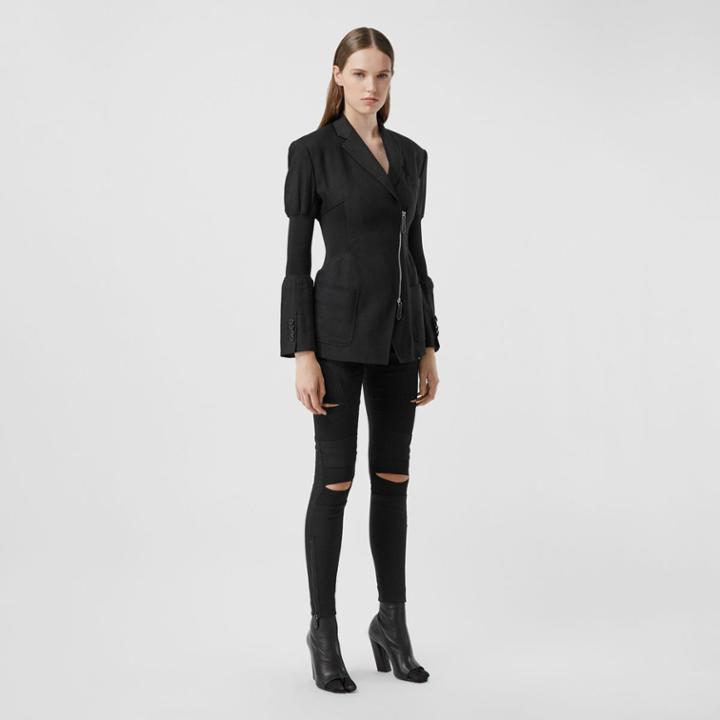 Burberry Burberry Cut-out Panel Technical Twill Skinny Fit Trousers, Size: 06, Black