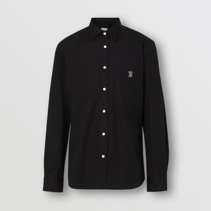 Burberry Burberry Monogram Motif Stretch Cotton Poplin Shirt, Black