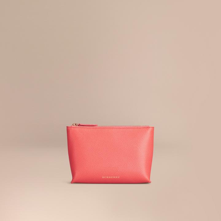 Burberry Burberry Medium Grainy Leather Beauty Pouch, Orange