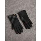 Burberry Burberry Leather And Check Cashmere Gloves, Size: 6.5, Grey