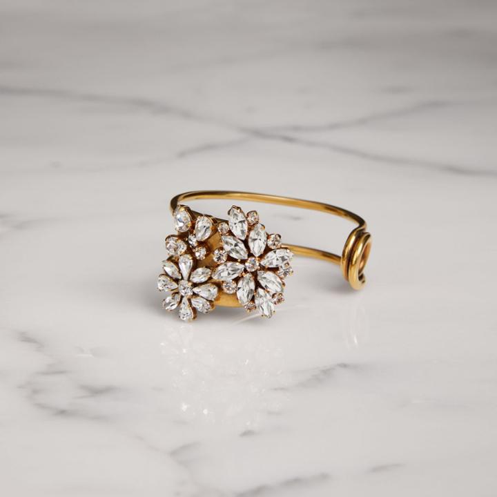 Burberry Burberry Crystal Daisy Brass Cuff, Size: M, White