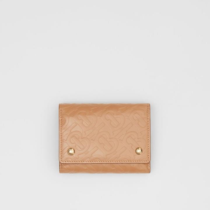 Burberry Burberry Small Monogram Leather Folding Wallet, Beige