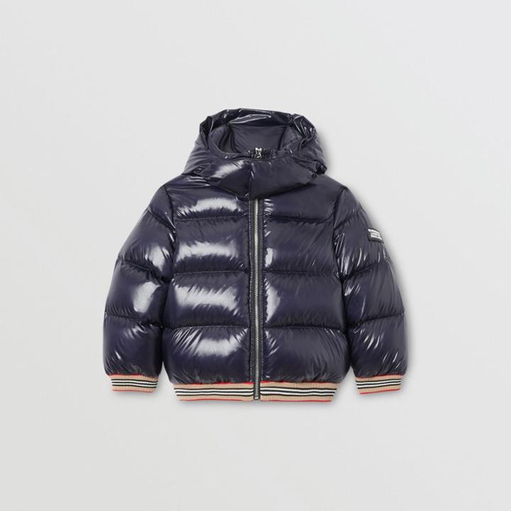Burberry Burberry Childrens Icon Stripe Detail Down-filled Hooded Puffer Jacket, Size: 14y, Blue