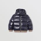 Burberry Burberry Childrens Icon Stripe Detail Down-filled Hooded Puffer Jacket, Size: 14y, Blue
