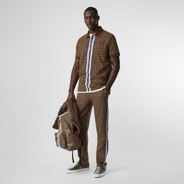 Burberry Burberry Monogram Stripe Print Cotton Piqu Polo Shirt, Size: Xxl, Bridle Brown