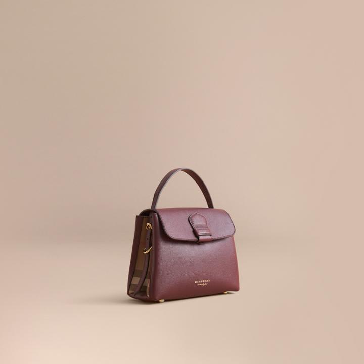 Burberry Burberry Small Grainy Leather And House Check Tote Bag, Red