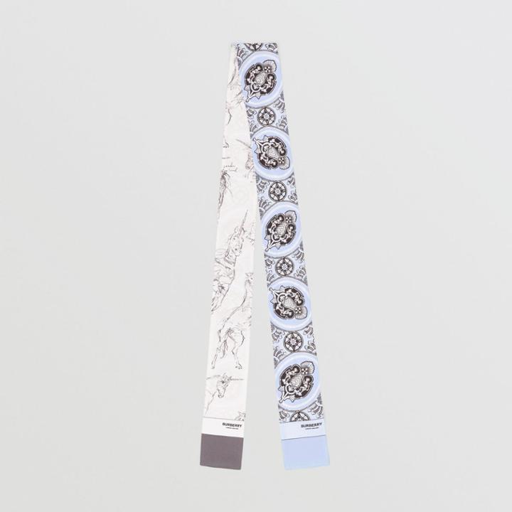 Burberry Burberry Unicorn Sketch And Antique Print Silk Skinny Scarf, Blue