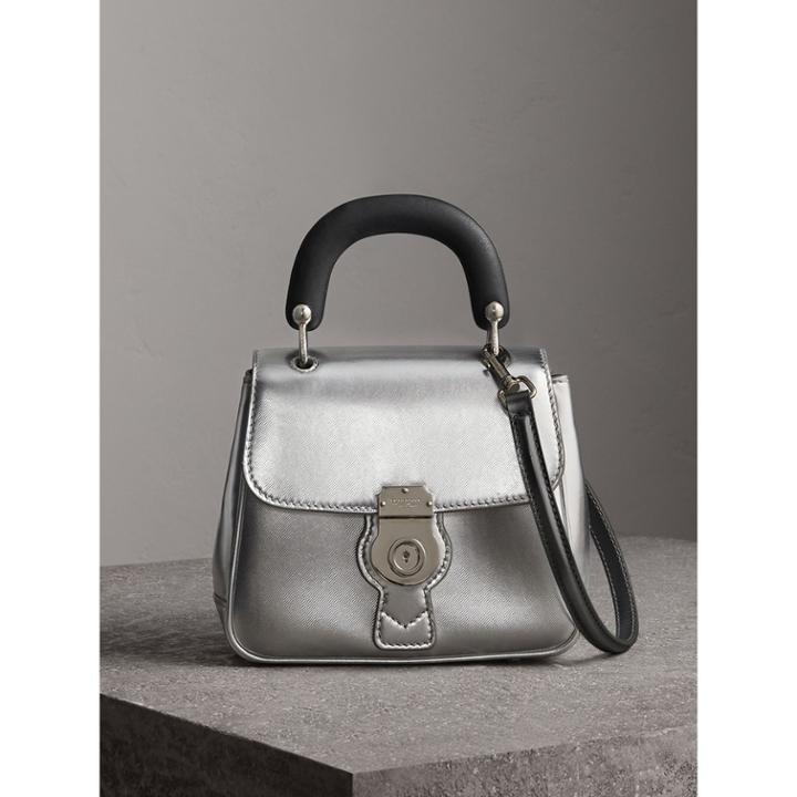 Burberry Burberry The Small Dk88 Top Handle Bag In Metallic Leather, Grey