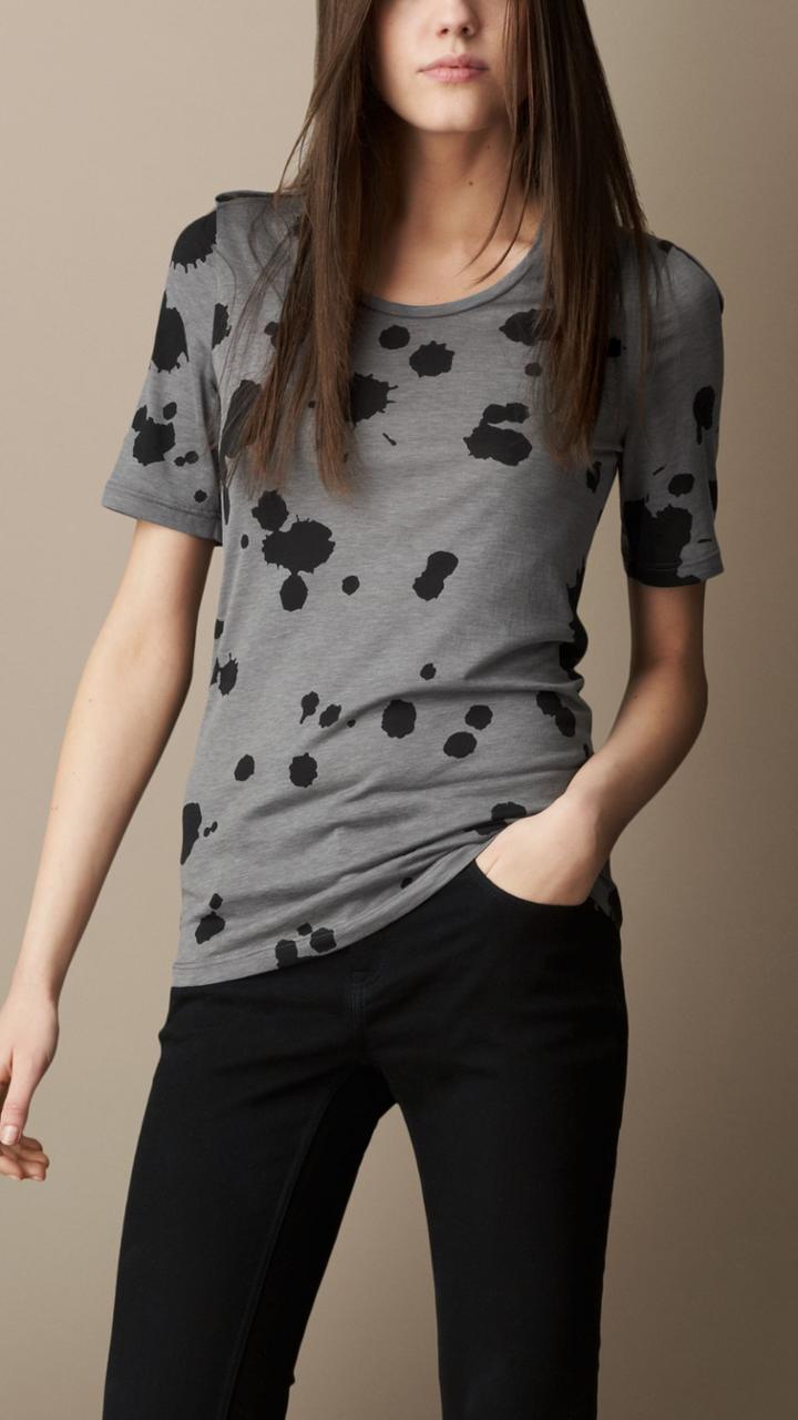 Burberry Burberry Silk Cotton Splatter Print T-shirt, Size: M, Grey