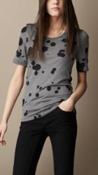 Burberry Burberry Silk Cotton Splatter Print T-shirt, Size: M, Grey