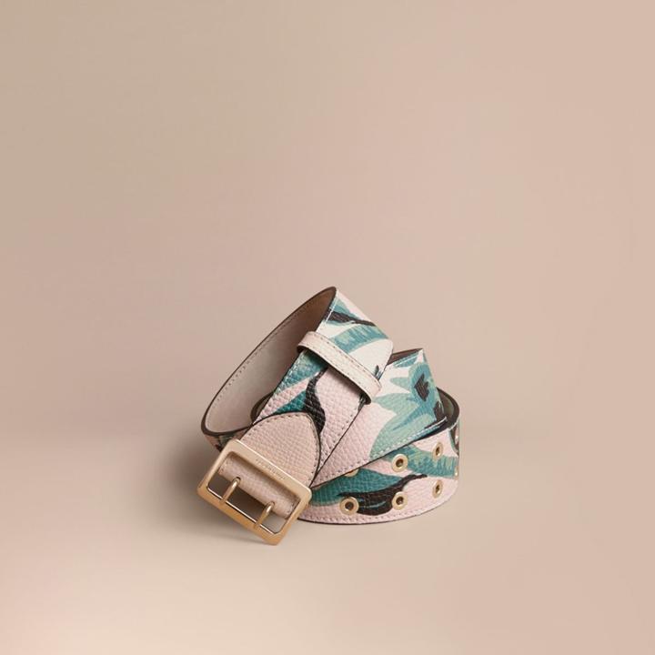 Burberry Burberry Peony Rose Print Leather Belt, Size: 110, Grey
